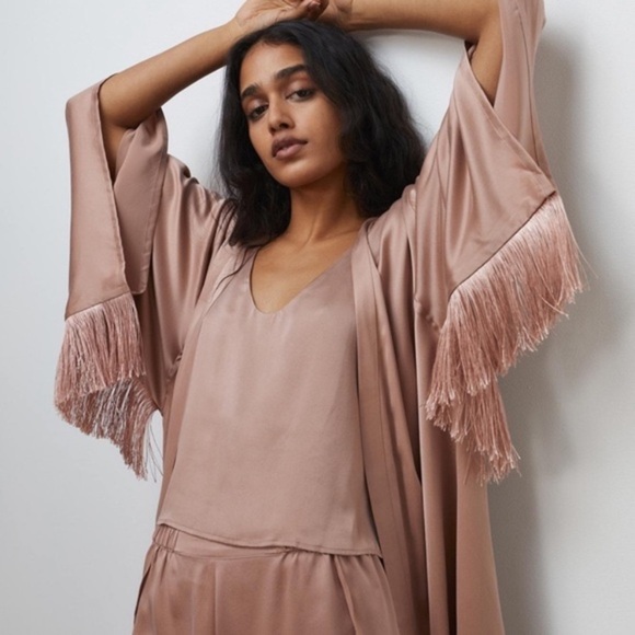 LUNYA Silk Fringe Robe in Otium Tan Beige